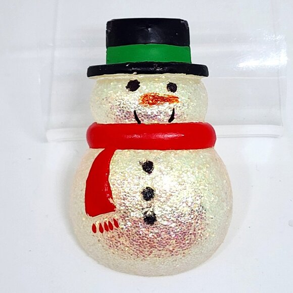Vintage HALLMARK Iridescent Glitter SNOWMAN Snow Man Holiday Pin Brooch - Picture 2 of 11